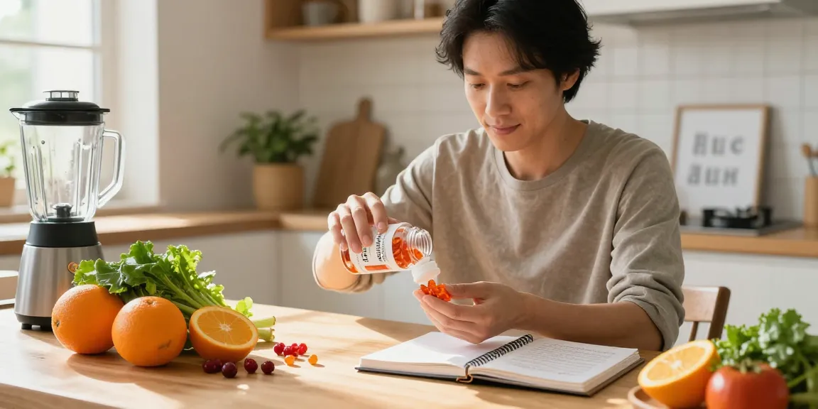 Pouring astaxanthin softgels into hand at a bright wellness setting, highlighting a healthy lifestyle.